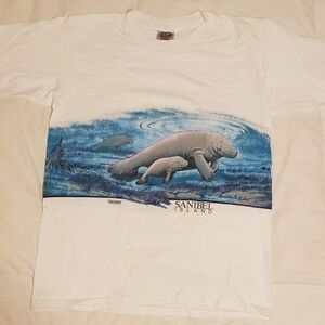 Sanibel Island Manatee Graphic T-Shirt Vintage Size L